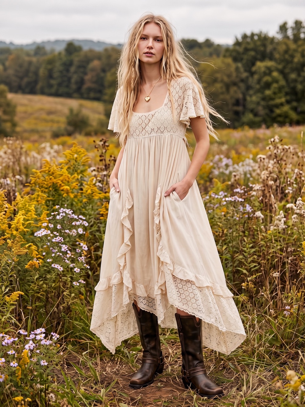 Free People Ethereal Bohemian Bring The Romance Midi Maxi Dress Ivory XS